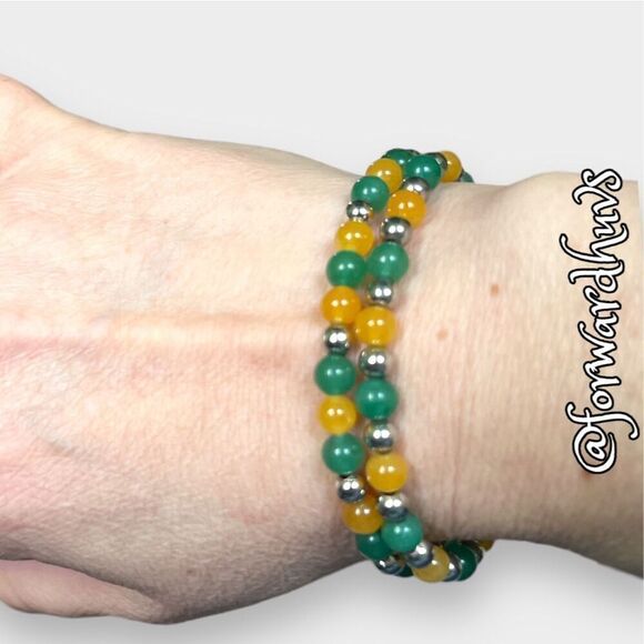 Bundle Sale 3 for $15 | Two Green and Gold Stretch Bracelets - Picture 1 of 7